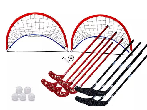 Kit de hockey/floorball - 12 palos, juego de 5 pelotas y porterías
