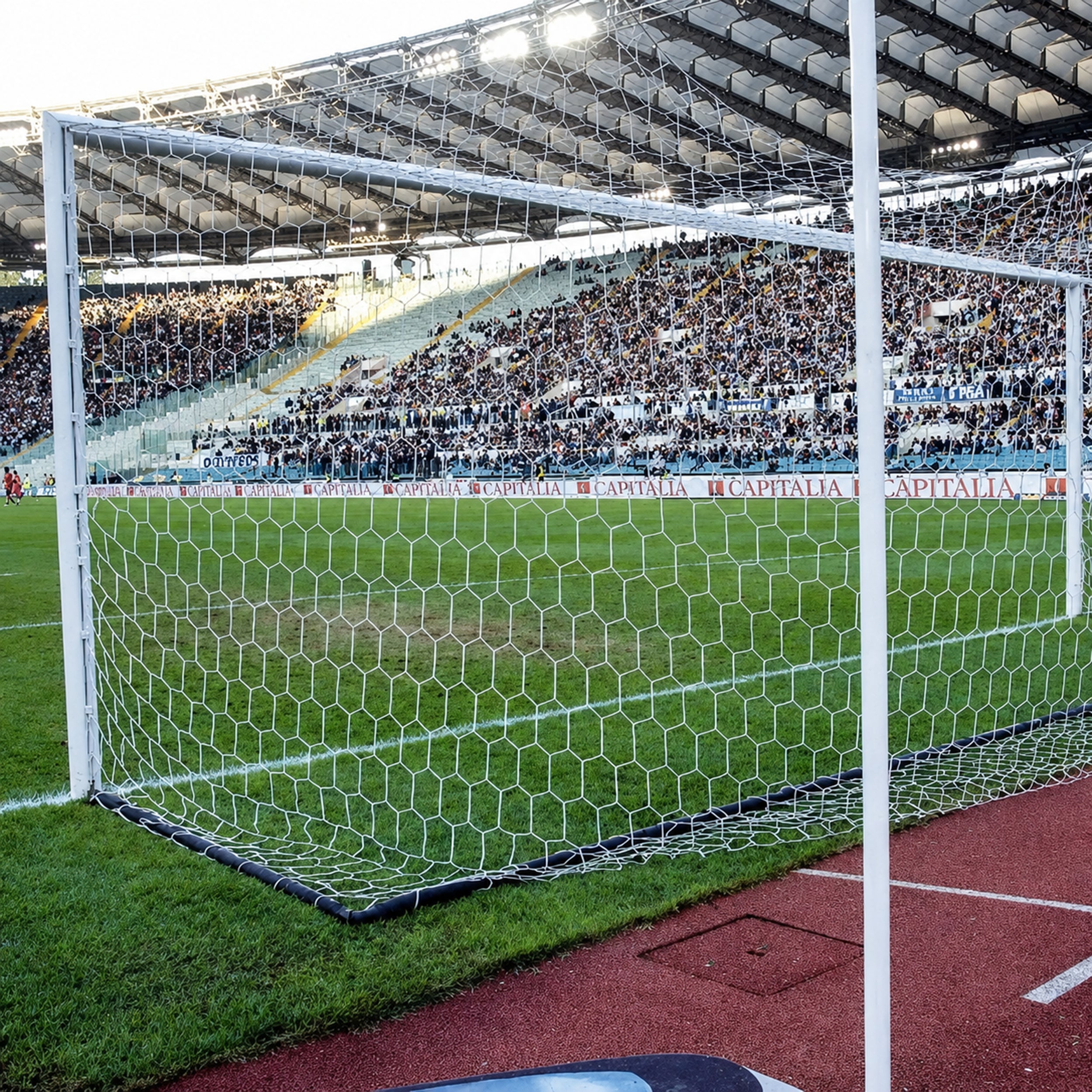 Football goal aluminium - 7.32m x 2.44m with net and lifting system Powershot
