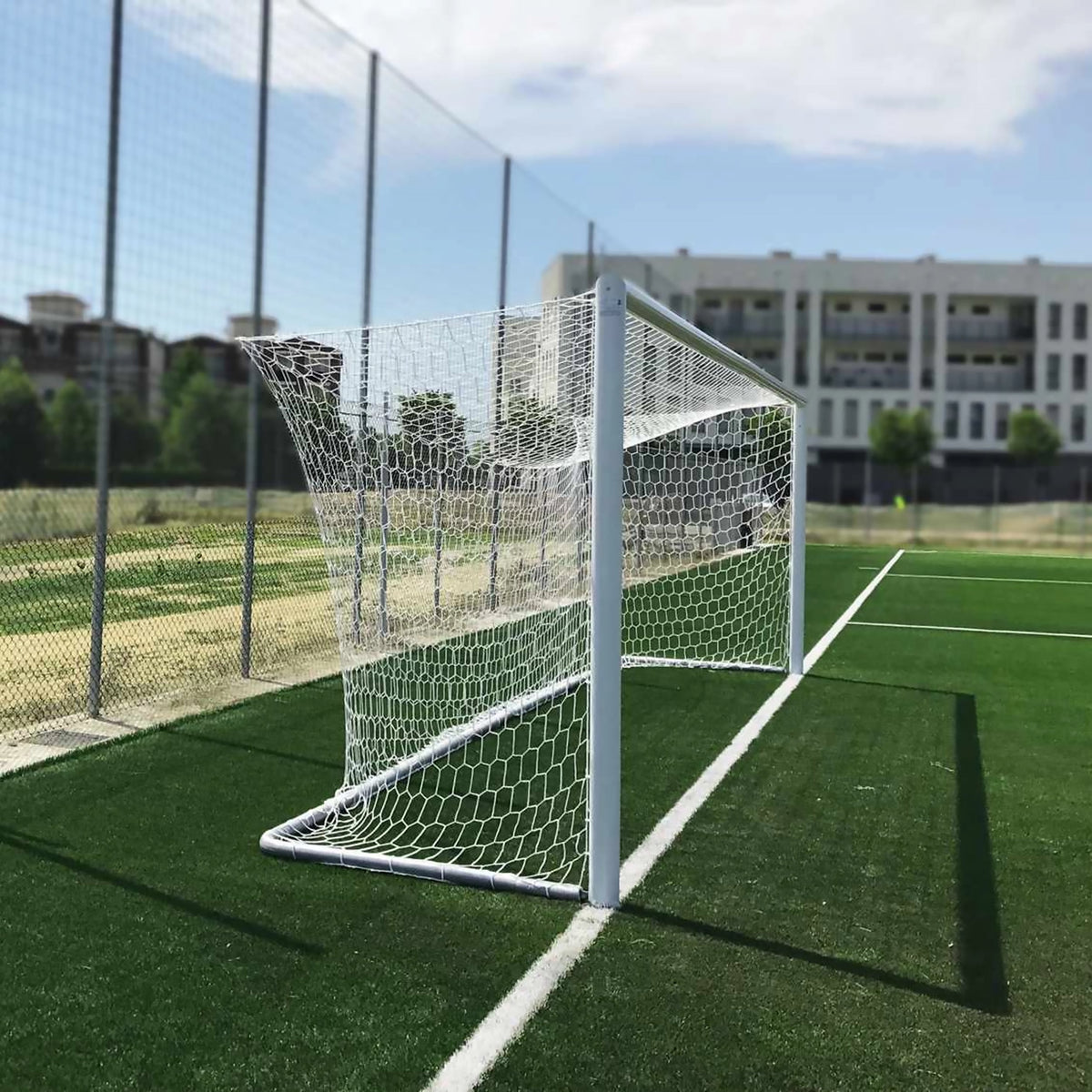 Full-Size Socketed Aluminium Football Goal - 7.32m x 2.44m Powershot