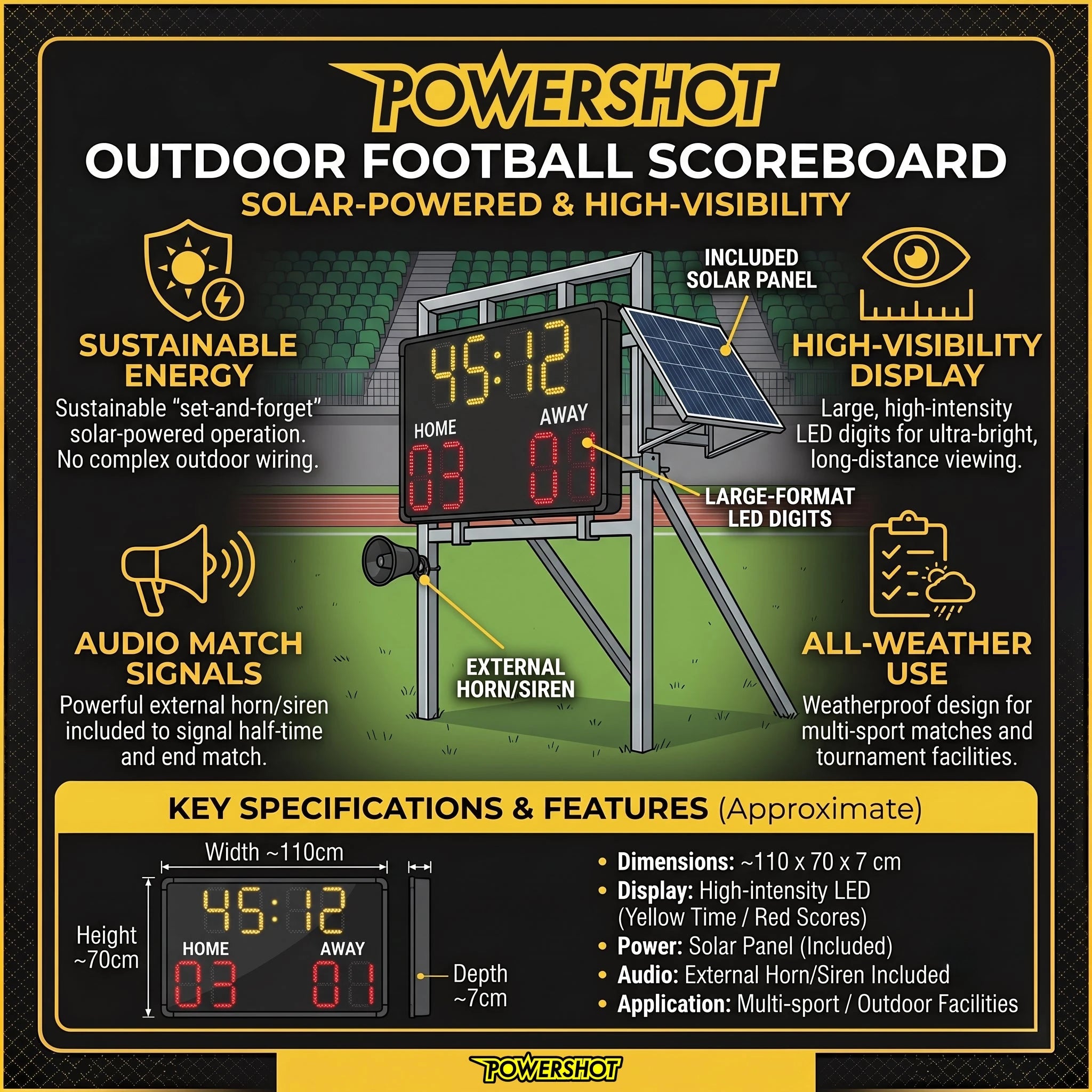 Marcador innovador para fútbol al aire libre – 110 cm x 70 cm x 7 cm