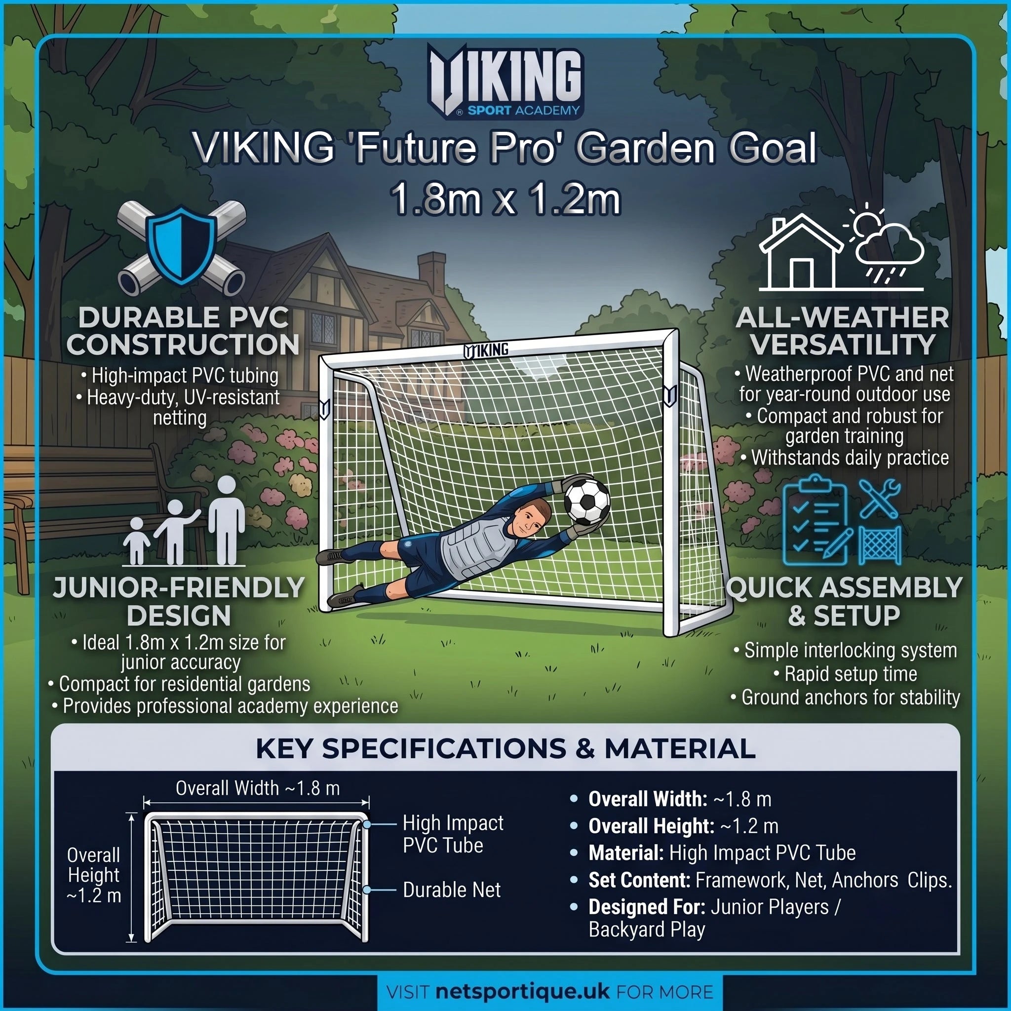 Professional Garden Football Goal – 1.8m x 1.2m VIKING
