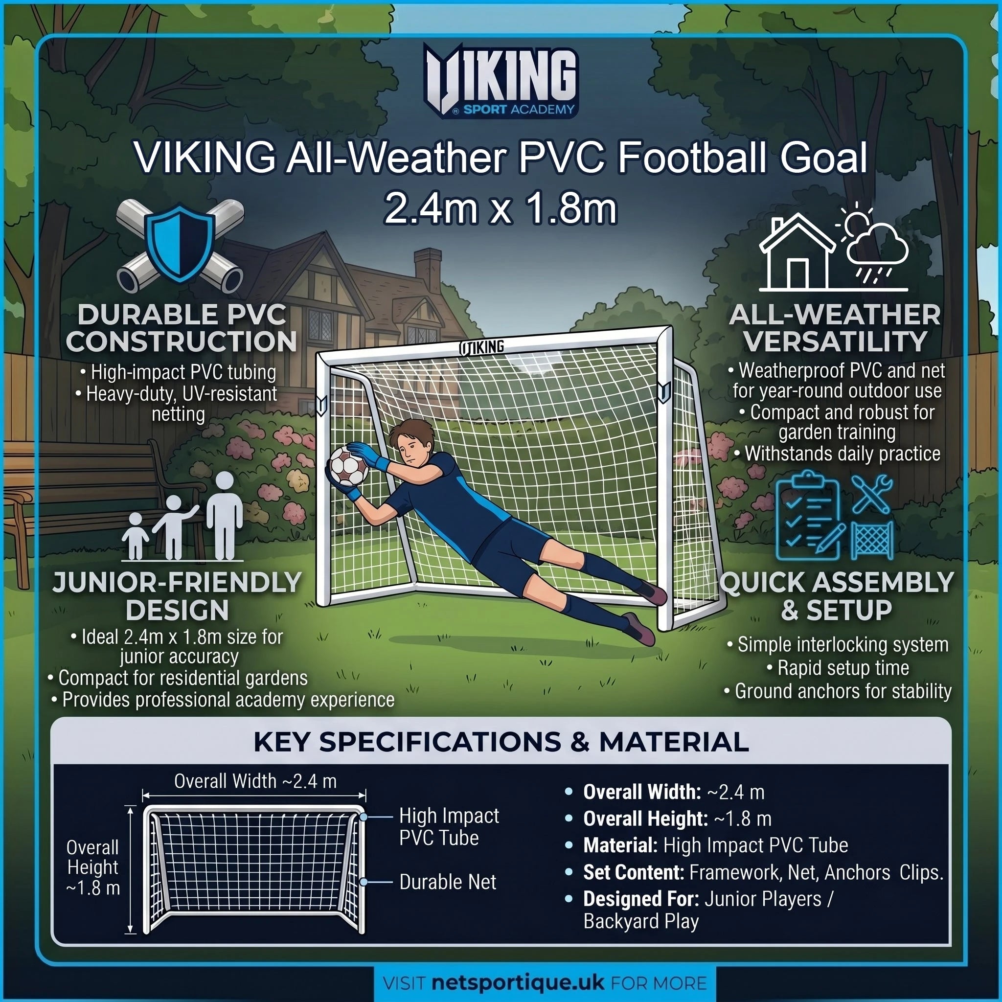 Netsportique garden goal - 2,4m x 1,8m VIKING