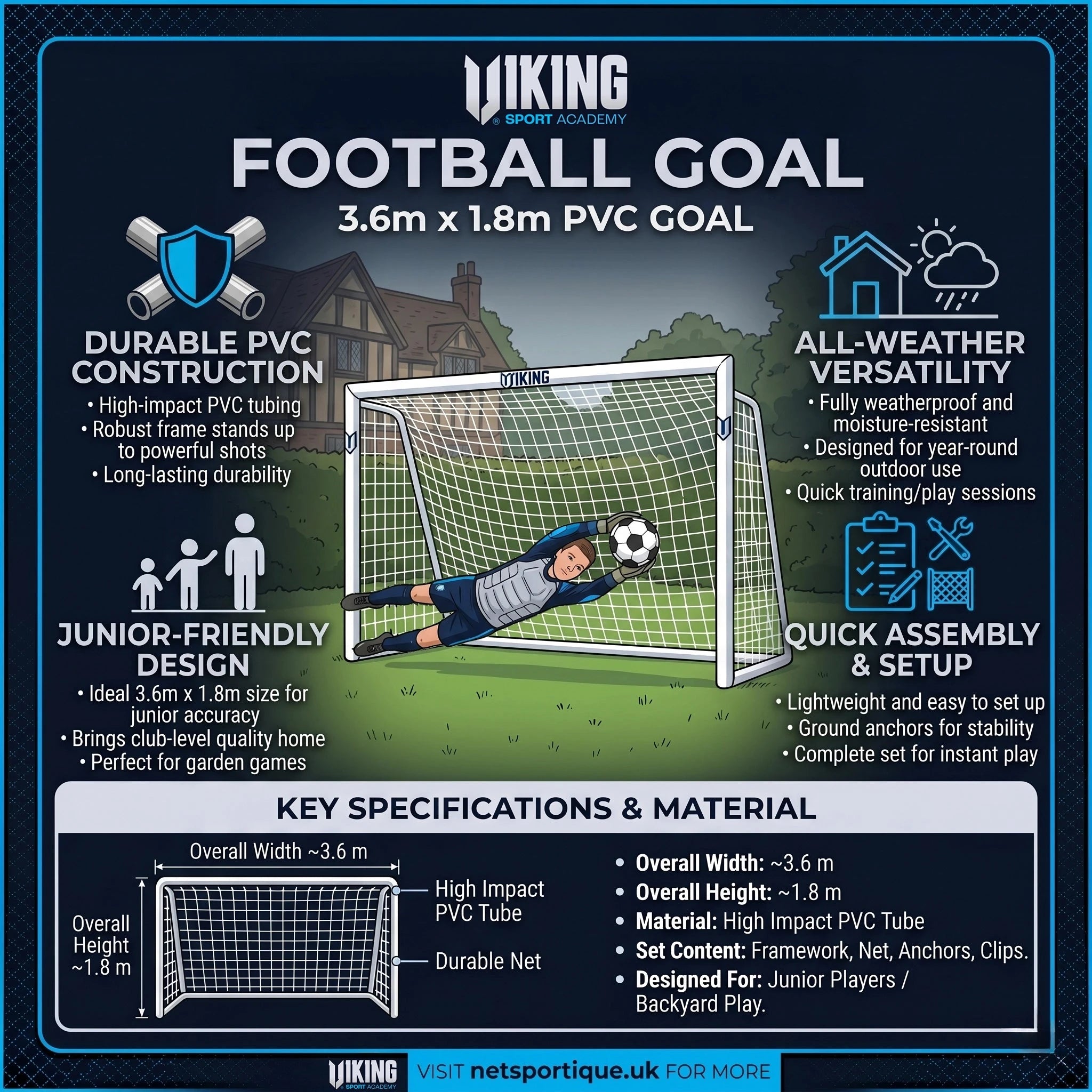 Netsportique garden goal - 3,6m x 1,8m VIKING