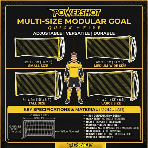 Portería de fútbol modular QuickFire 3/4m x 1,5/2m