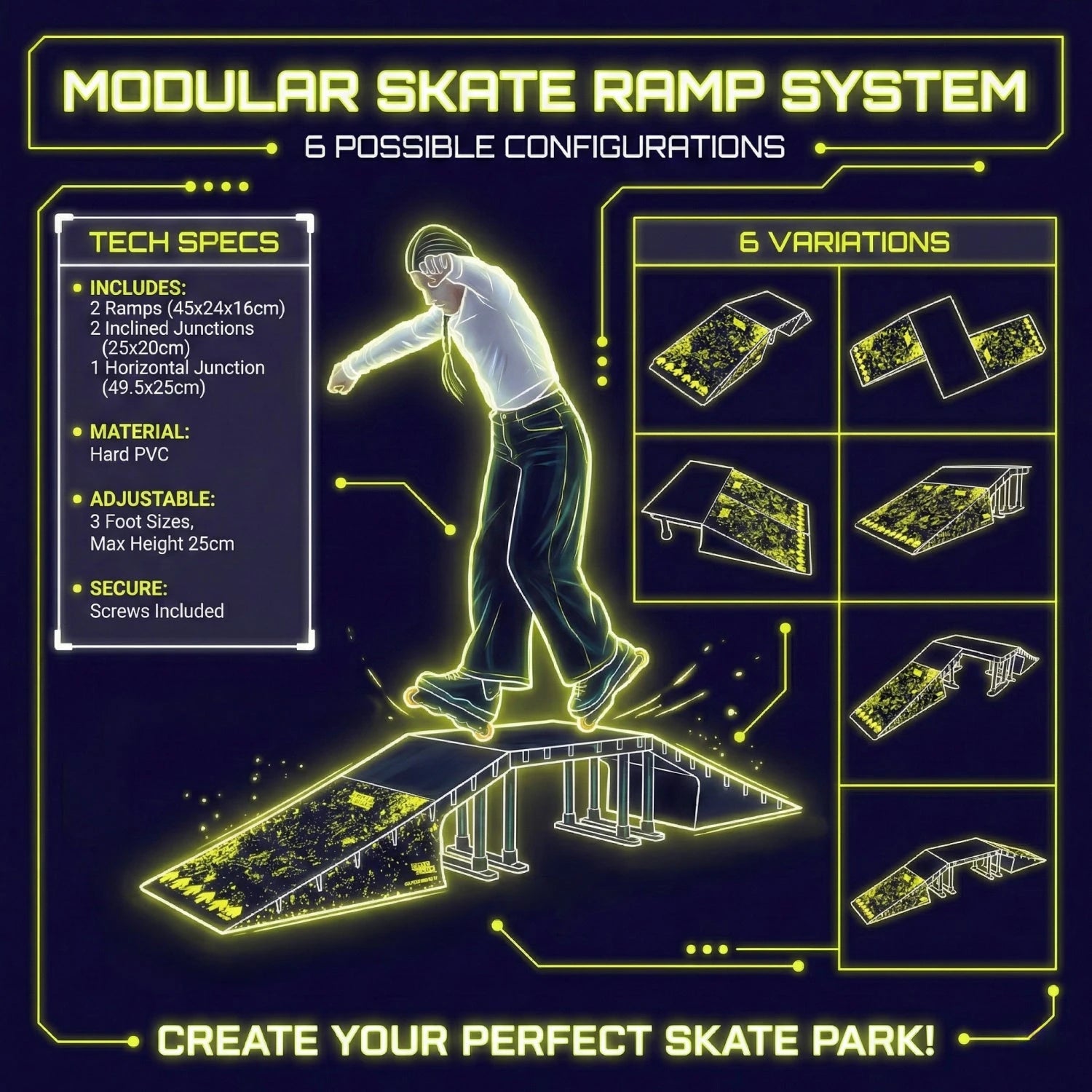 Modular Mini Skateboard Ramp Set - 6 configurations Powershot