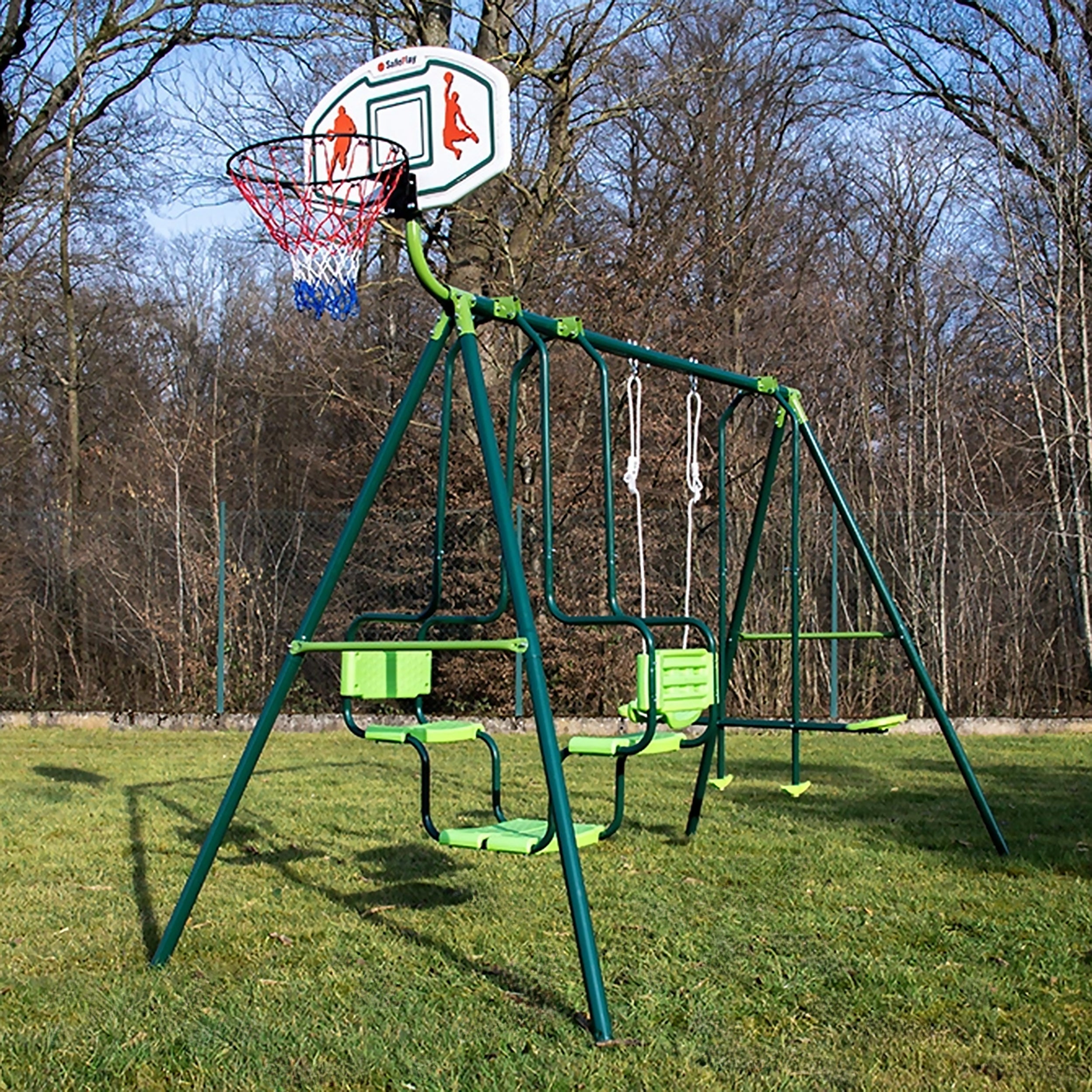 Three-station swing with basketball hoop Powershot
