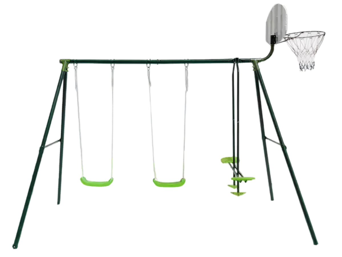 Multi-Play Garden Swing Set with Basketball Hoop - 3 Station Powershot