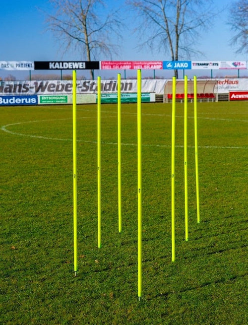 Juego de 10 postes de eslalon amarillo neón con bases de resorte – 172 cm