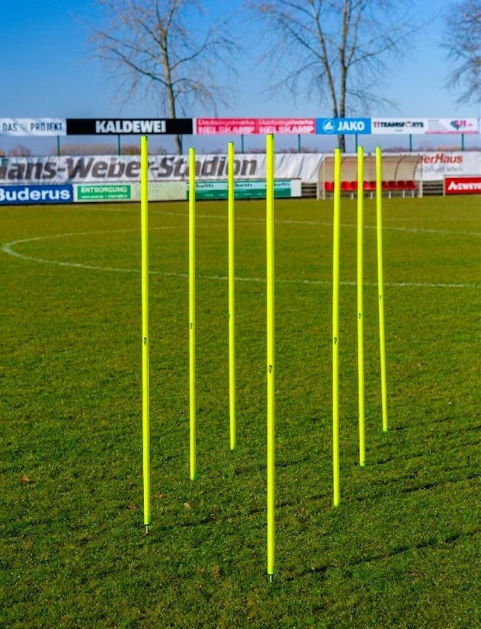 Juego de 10 postes de eslalon amarillo neón con bases de resorte – 172 cm