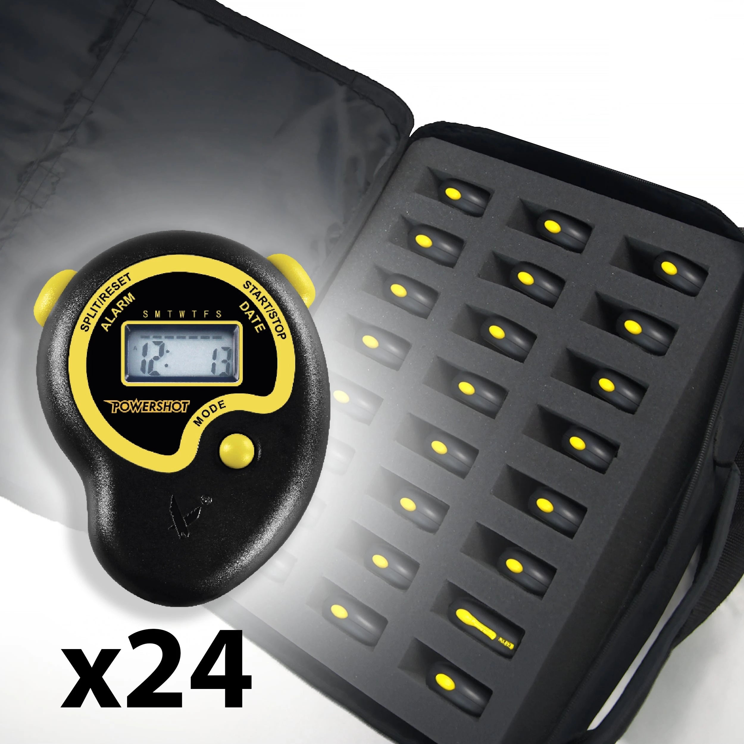 Set of 24 stopwatches with carrying bag Powershot