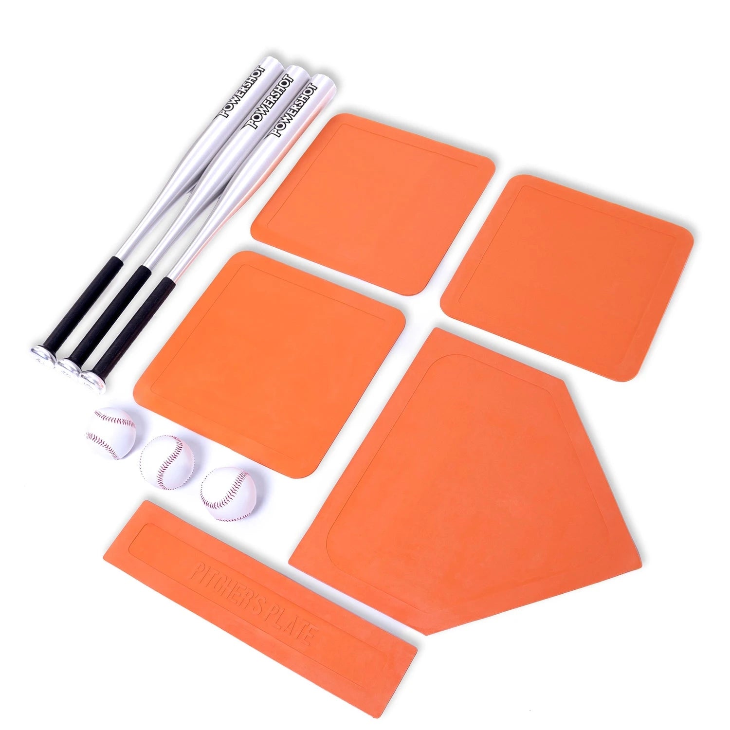 Kit of 3 aluminium baseball bats and balls with bases Powershot