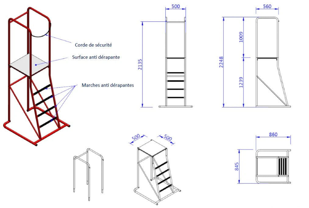 Silla de juez árbitro de voleibol de acero