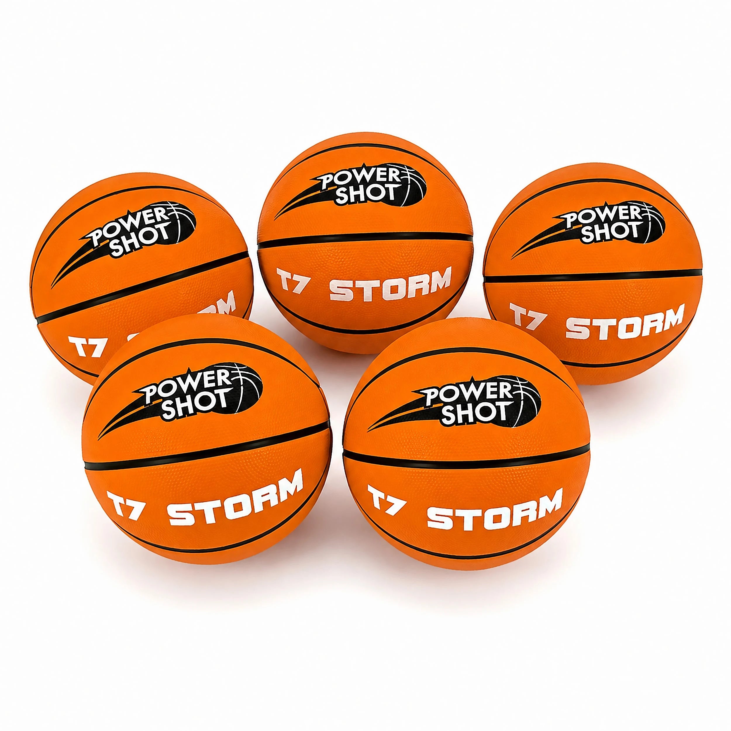 Lote de 5 balones de baloncesto Storm T7 - Bomba de balón y bolsa GRATIS