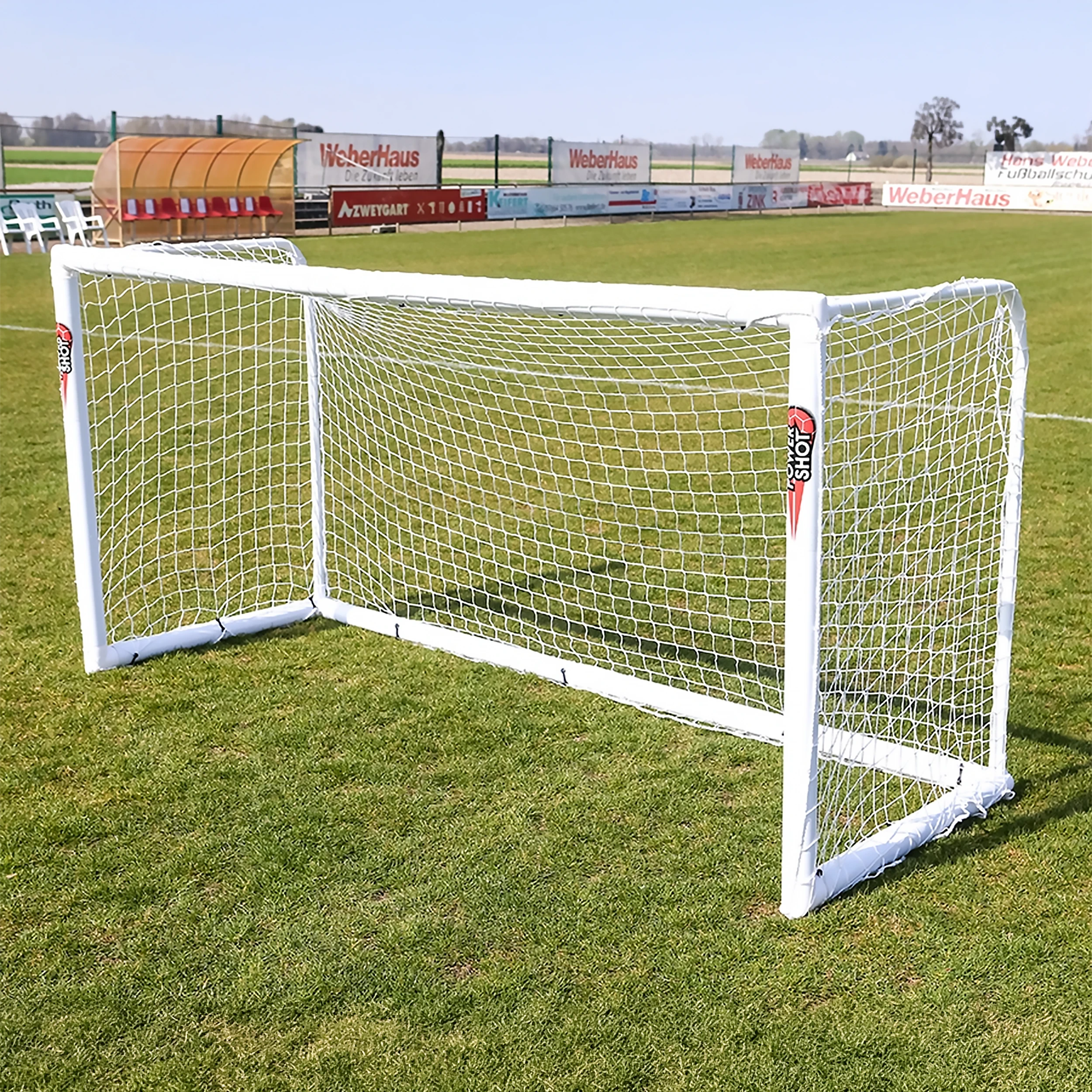 STADIUM Football goal - 2.4m x 1.8m - uPVC - White Powershot