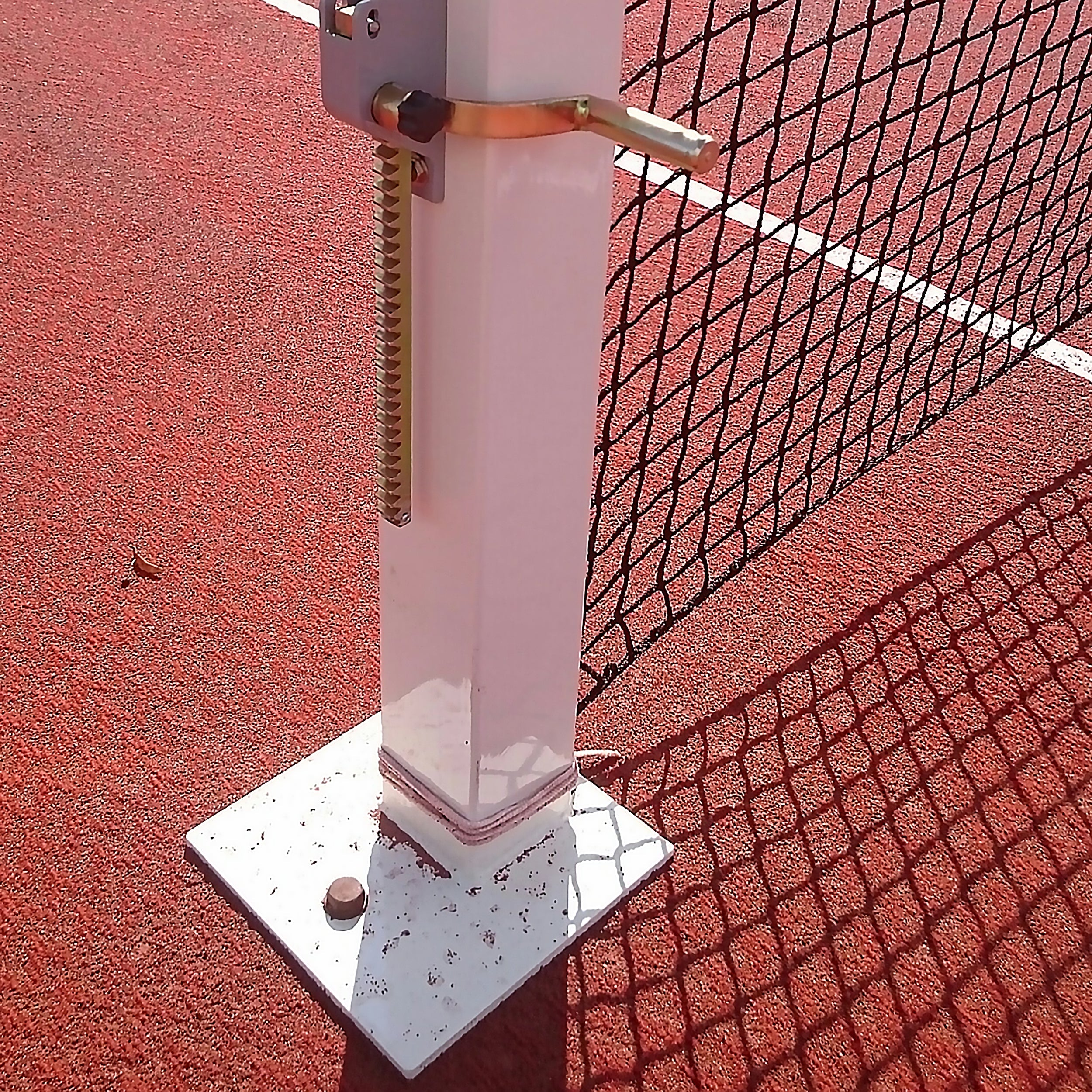 Square tennis posts on base plates - 100mm x 100mm Carrington
