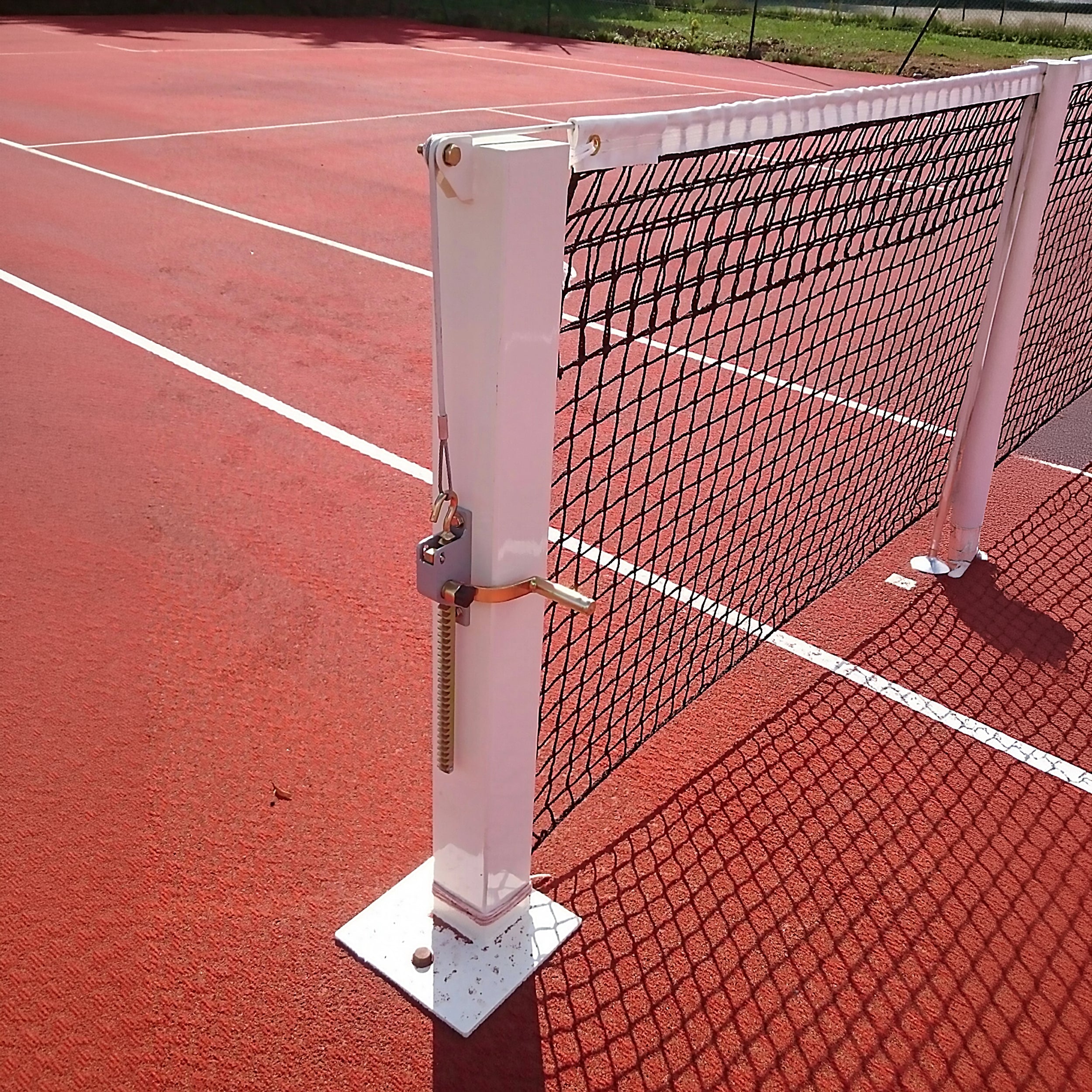 Square tennis posts on base plates - 100mm x 100mm Carrington